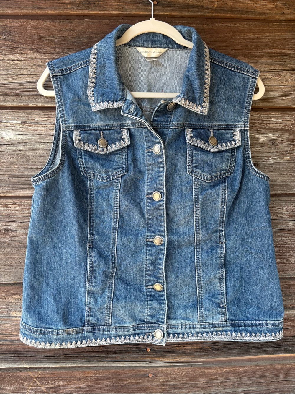 Christopher & Banks Blue Denim Sleeveless Jacket with Contrast Stitching